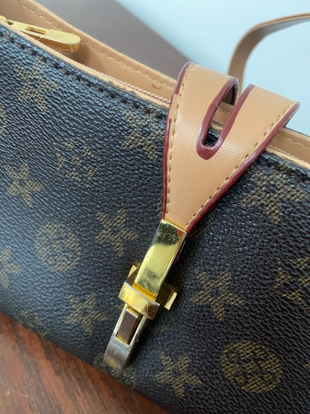 Designer-Inspired Monogram Mini Shoulder Bag in Brown and Tan - Picture 4 of 16